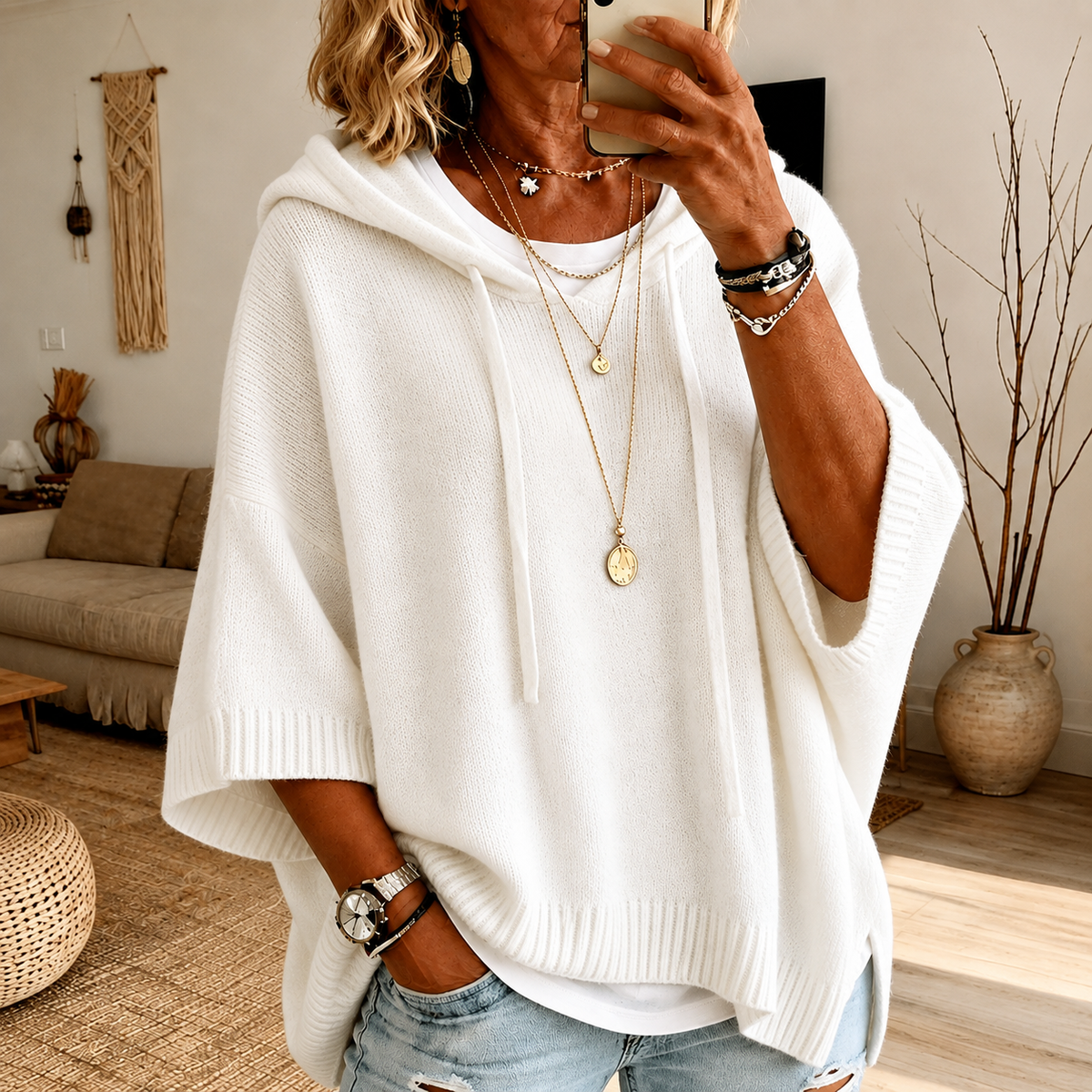 Jersey poncho Margarita blanco