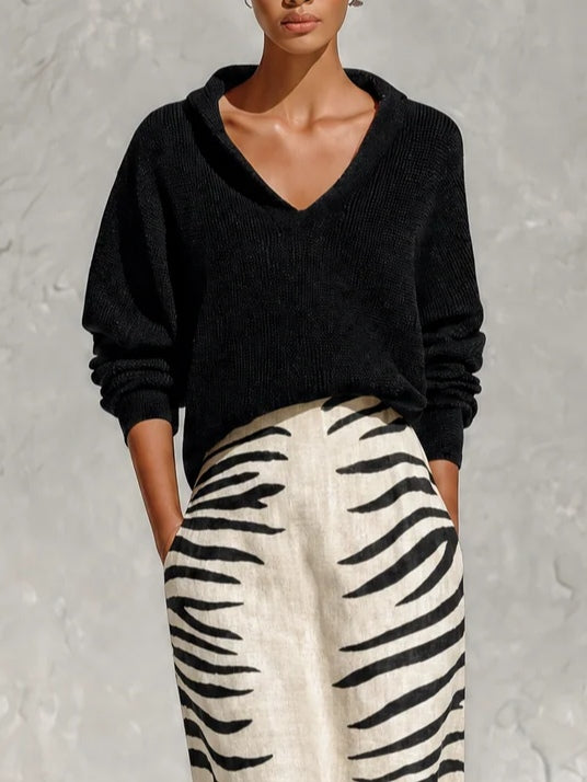 Conjunto Gloria de jersey y falda de cebra