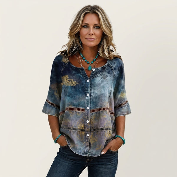 Remedios | Blusa efecto vaquero con flores doradas
