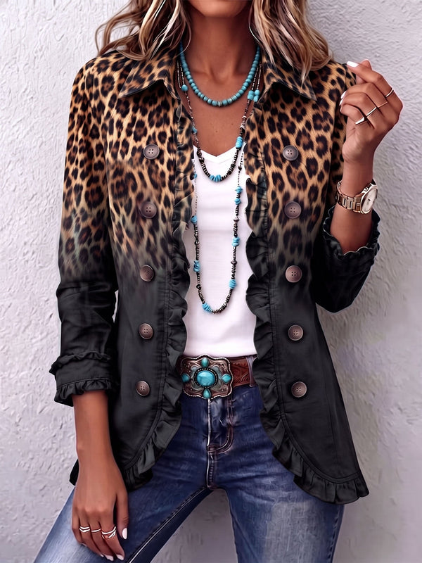 Águeda | Chaqueta de leopardo negro con volantes